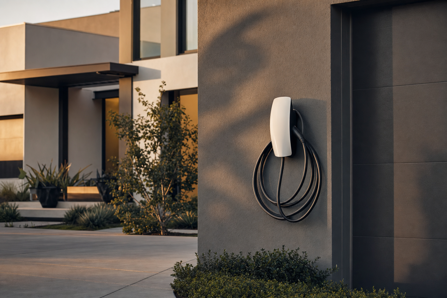 EV charging station installed on residential exterior